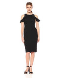 Maggy London Ruffle Cold Shoulder Midi Sheath, Black, 16