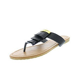 Keira Layered Kilty Fringe Gold Logo Plate TStrap SlipOn Slide Thong Flat Sandal Black 6 M Us