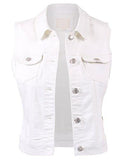 Basic Solid Denim Vestswhite