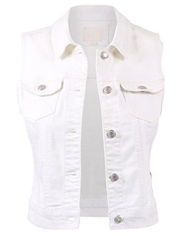 Basic Solid Denim Vestswhite