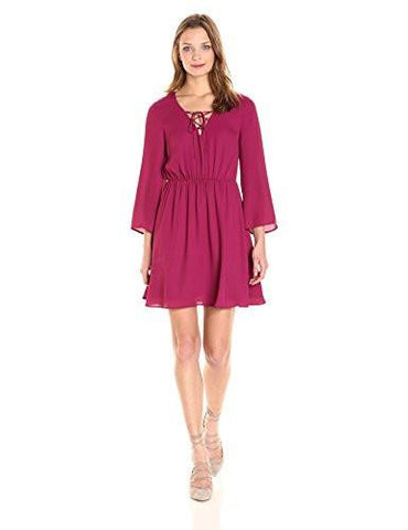 Paris Sunday Bell Sleeve Lace Up Aline Georgette Dress Dress Berry Large