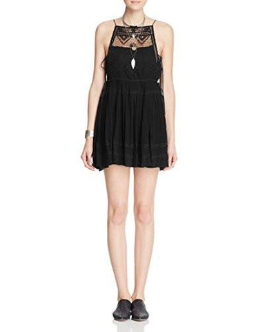 Crinkled Lace Inset Mini Dress Black M