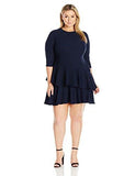 Eliza J Plus Size 3/4 Sleeve Dress With Tiered Ruffle Skirt, Navy, 18W