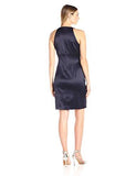 Sleeveless Stretch Satin Dress, Navy, 8