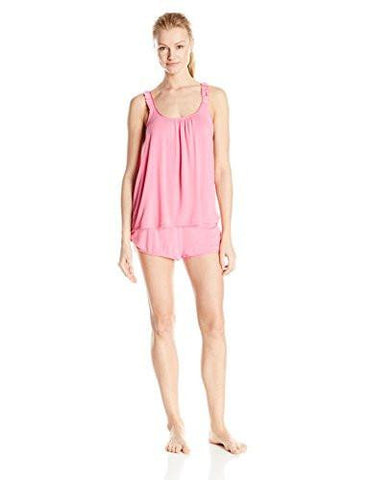 Rayon Knit And Satin Short Set, Pink Flirt, Medium