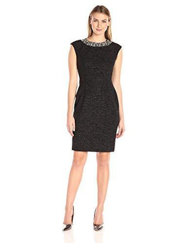 Glitter Dress With Beaded Neckline, Black, 14