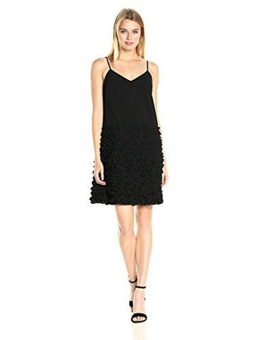 Ruffle Midi Slip Dress, Black, L