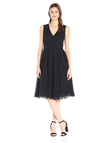 V Neck Eyelet Dress, Black, 8
