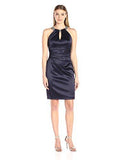 Sleeveless Stretch Satin Dress, Navy, 8