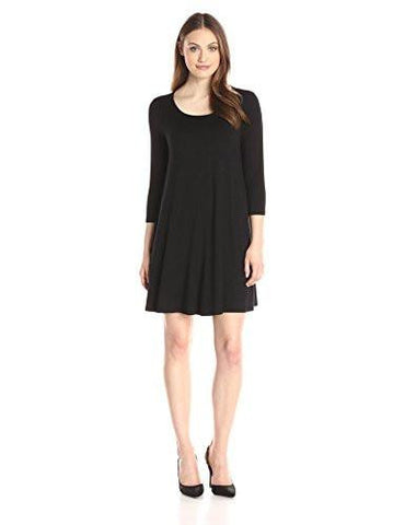 3/4 Sleeve Maggie Trapeze Dress, Black, Large