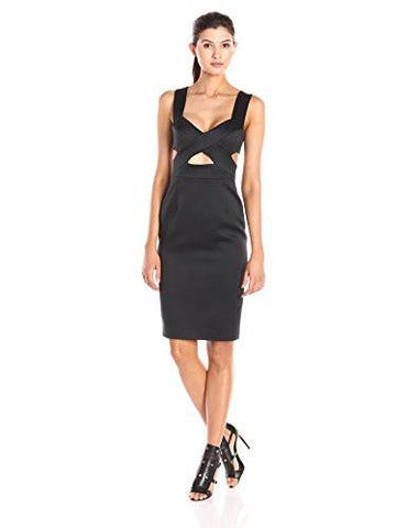 Satin Dress With Cut Outs, Black, 0