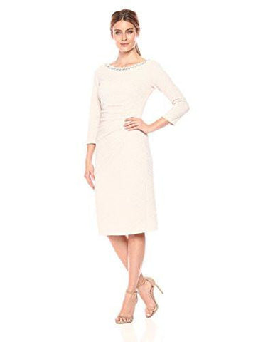 3/4 Sleeve Side Tucked Sheath Dress, Champagne, 16