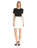 Mystic Crepe Button Trim Fit And Flare, Black/Soft White, 4