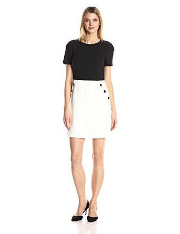 Mystic Crepe Button Trim Fit And Flare, Black/Soft White, 4