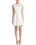 Corded Knit Dress With Lace Bodice, Ivory, 8