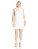 Plus Size Mandarin Collar Shift, White, 16W