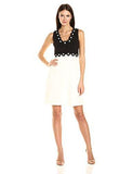 Daisy Embelished 2 Tone Stretch Crepe Dress, Black/Ivory, 4