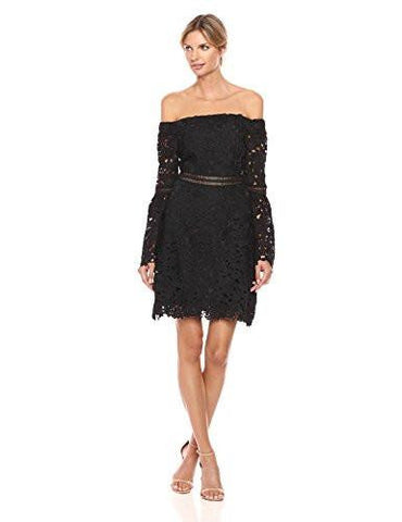 Off Shoulder Lace Dress, Black, 4