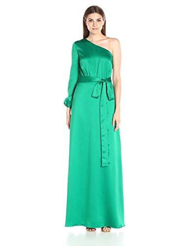 One Sleeve Satin Gown, Emerald, 4