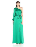 One Sleeve Satin Gown, Emerald, 4