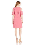 Flounce Ruffle Front Cold Shoulder Stretch Crepe Dress, Watermelon, 6