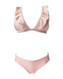 Mooskini Sexy Ruffles Bikini Set Push Up Padding Swimsuit Swimwear L Pink