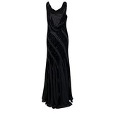 S Velvet Beaded Evening Gown Black 10