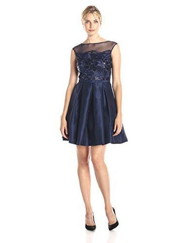 Eliza J Illusion Ball Gown With Party Skirt, Navy, 10