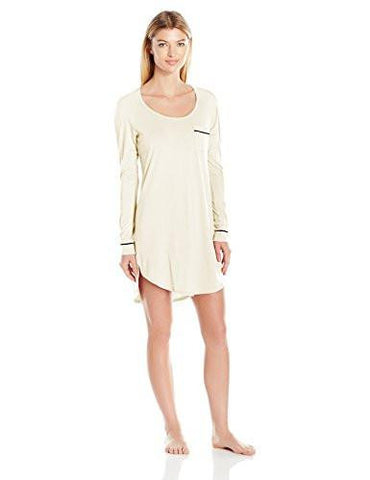 Bella Long Sleve Sleep Dress Pj, Ivory/Black, Small