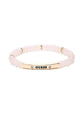 Guess Factory Pink And Goldtone Logo Stretch Bracelet