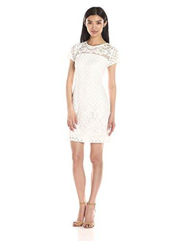 All Over Lace Dress With Cap Sleeve, White, 10