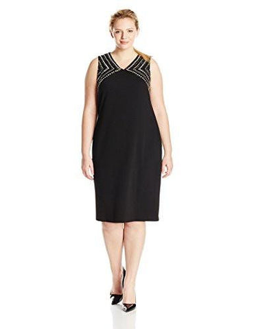 PlusSize Sleeveless Shift Dress With Beaded Detail, Black, 20W