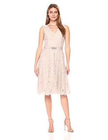 Jessica Howard Sleeveless VNeck Dress Seamed, Taupe/Rose, 6