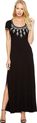 Embroidered Cap Sleeve Maxi Dress Black Dress