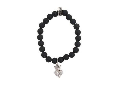 Onyx Bead Bracelet With Baby Crowned Heart Sterling Silverwhite Bracelet