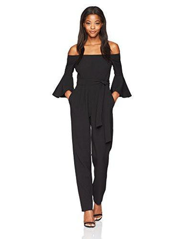 Eliza J Off The Shoulder Bell Sleeve Jumpsuit, Black, 8