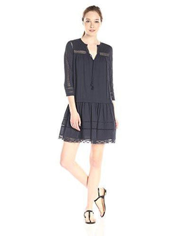 Long Sleeve Cotton Gauze Dress, Navy, 10