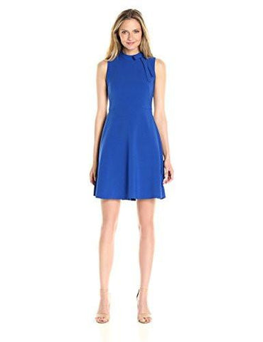 Crepe Fit And Flare With Necktie, Rugby Blue, 14