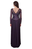 Sequin Embellished Lace Long Sleeve Jersey Evening Gown Dress