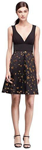 Short Dress With Gold Heart Skirt And Neoprene Top Style Cr281664, Black, 14