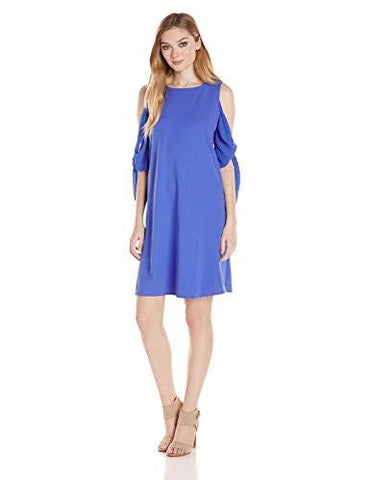 Cold Shoulder Crepe And Chiffon Dress, Lapis, 10