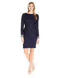 Eliza J Long Sleeve Sheath With Beaded Cuff Detail, Navy, 4