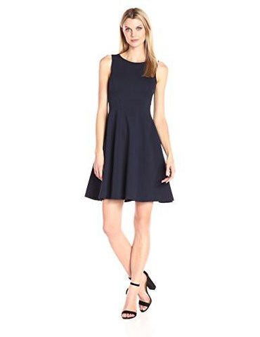 Seamed Fit And Flare Dress, Navy, 4