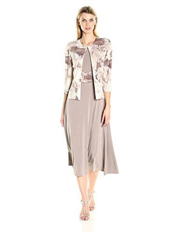 Two Piece Dress And Jacket Set, Taupe, 12