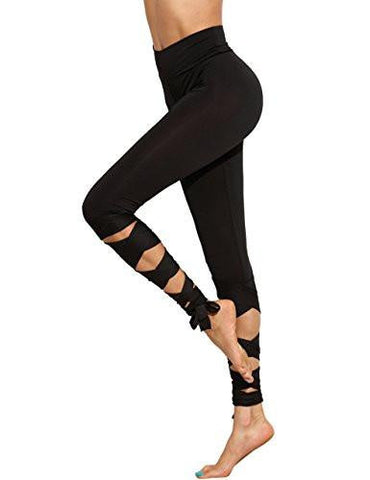 Sweatyrocks Legging Cutout Tie Cuff Slim Yoga Pants Jogger Workout Tights Black Small