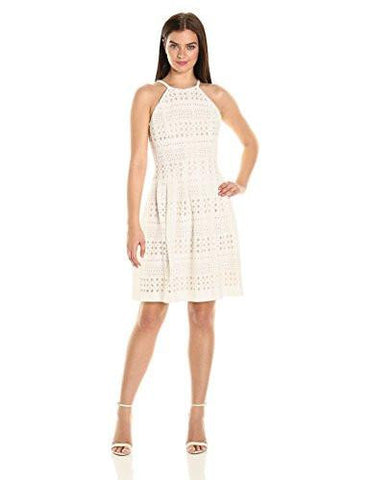 Eliza J Laser Cut Halter Dress, Off White, 14