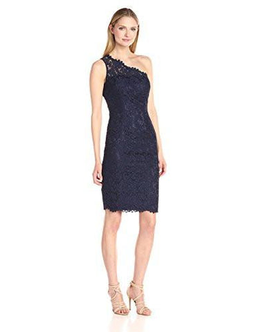 Eliza J One Shoulder Lace Sheath, Navy, 6