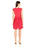 Jersey And Lace Mock Wrap Fit And Flare, Red, 2