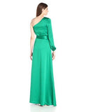 One Sleeve Satin Gown, Emerald, 4