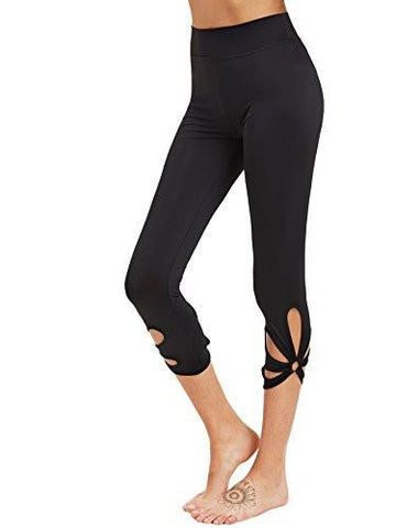 Sweatyrocks High Waisted Cutout Crop Leggings Yoga Workout Active Tights Black L